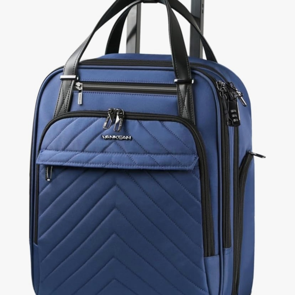 Blue and Black Quilted Luggage with Telescoping Handle
